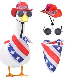 4th of July porch goose outfit set with red cowboy hat sunglasses and star striped scarf