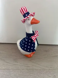 7 inch ceramic goose figurine with US independence day patriotic hat and outfit set decor