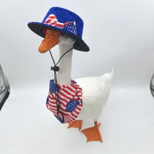 American Independence Day Porch Goose Costume Set Patriotic Blue Sequins Hat Bowtie Scarf Yard Lawn Decor Outfit