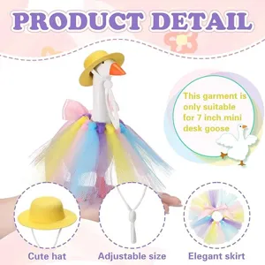 Mini desk goose outfit set with yellow hat and colorful tutu skirt for 7 inch toys.