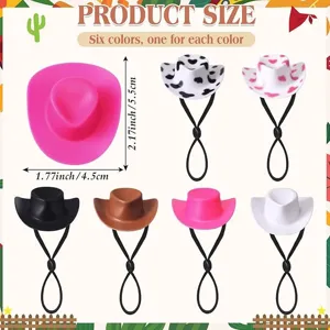 Mini cappello da cowboy in plastica set da 6 con cordino regolabile, accessorio per bambole.