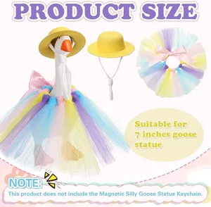 Duck clothing set featuring yellow straw hat and pastel tutu skirt, fits 7 inch goose statue.