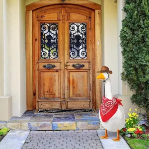 Detail view of the goose cowboy hat and bandana set, perfect for garden party decor.