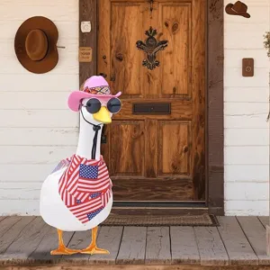 Detailed view of the porch goose costume set featuring a pink cowboy hat and flag bandana.