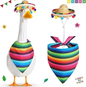 Mexican Porch Goose Costume Set Sombrero Hat and Striped Bandana for Holiday Yard Decor