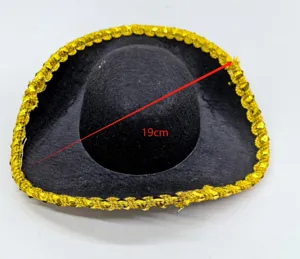 Mini black pet pirate hat with gold glitter trim detail, approx 19cm size accessory.