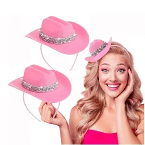 Pink rhinestone cowgirl hat headband party cute sparkling western headwear stylish gift
