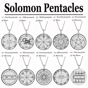 Solomon Pentacles Stainless Steel Pendant Necklace Occult Magic Amulet Jewelry Set