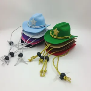 Mini pet cowboy hat with pentagram, metallic chin cord, cute cat hat for party and festival