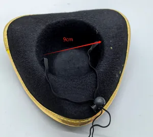 Halloween black pirate hat with yellow trim, mini pet costume hat with adjustable chin strap.