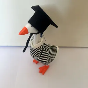 Cute desktop little goose graduation cap and striped clothes set 7-inch apparel details.