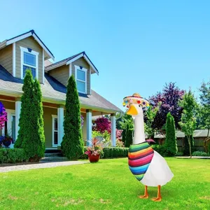 Detailed shot of the cute porch goose costume featuring a colorful Mexican hat and striped serape.