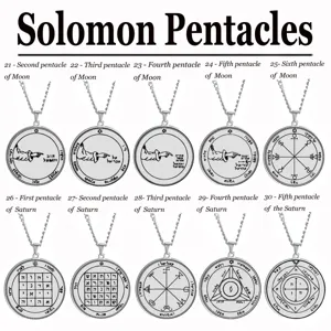 Solomon Pentacles stainless steel pendant necklace, occult talisman jewelry, moon and saturn seals.