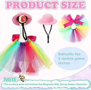 Charming tutu skirt and pink hat clothing set designed specifically for 7 inch goose statues.