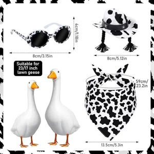 Cow print lawn goose costume set including cowboy hat with braids sunglasses and bandana