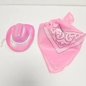 Pink metallic cowboy hat and paisley bandana set for cute goose doll or pet accessories