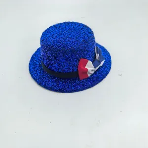Blue glitter mini top hat with red white and blue bow for holiday party festival decor
