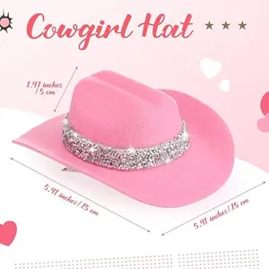 Pink rhinestone cowgirl hat hair clip mini pink hat for party wedding hair accessory