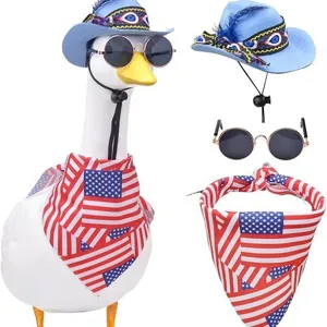 Porch goose feather cowboy hat set, American Independence Day scarf glasses outfit set.