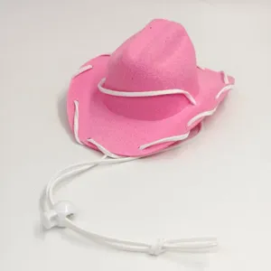 Lindo sombrero de vaquero para mascota de fieltro rosa con barbuquejo para perros y gatos.