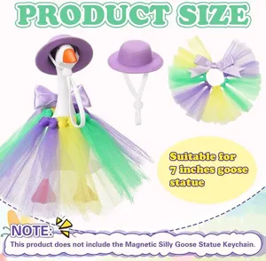 Cute 7 inch goose doll clothes set with purple hat and colorful tutu skirt for desktop decor.