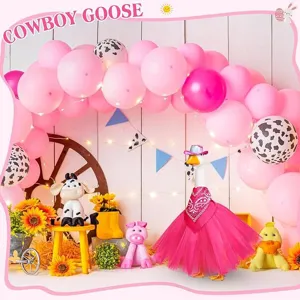 Cute cowboy goose costume set including iridescent hat scarf and pink tutu dress for pets.