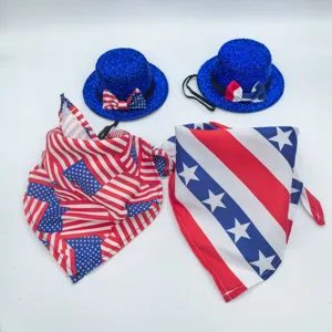 Independence Day porch goose costume set, blue sequin top hats and US flag pattern bandanas.