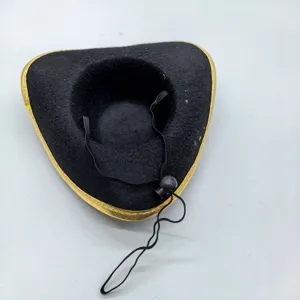 Mini pirate hat for pets Halloween black felt gold trim adjustable elastic chin strap costume