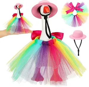 Cute little goose clothing set with pink hat and colorful tutu skirt for 7-inch ornament decor