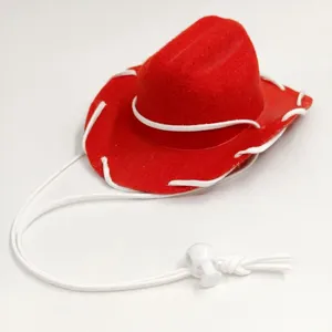 Mini sombrero de vaquero rojo para mascota, accesorio disfraz western de cachorro gato con cordón.