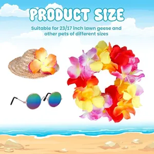 Pet summer beach costume set including straw hat flower wreath and round sunglasses for geese