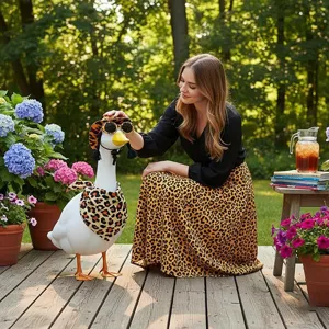Porch goose outfit set with leopard print cowboy hat, scarf, and matching sunglasses.