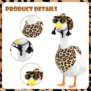 Leopard print duck cowboy hat sunglasses and bandana costume set for cute pet goose dress up.