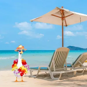 Beach tropical goose costume set with straw hat sunglasses and colorful floral lei for summer.