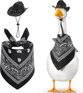 Goose costume set with black cowboy hat and paisley bandana for porch decor pet dress up