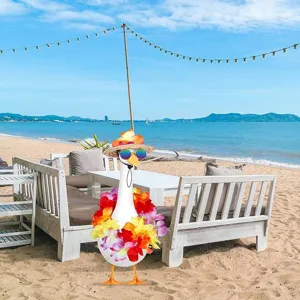 Beach porch goose tropical garland straw hat skirt set summer pet flower straw hat