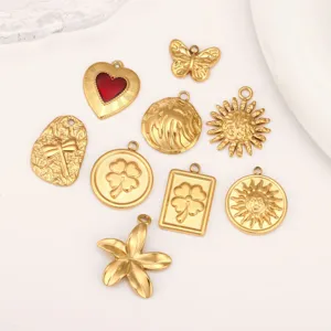 Stainless Steel Pendant Minimalist Sun Butterfly Four Leaf Clover DIY Charm Gold Plated Fashion Jewelry Accessory