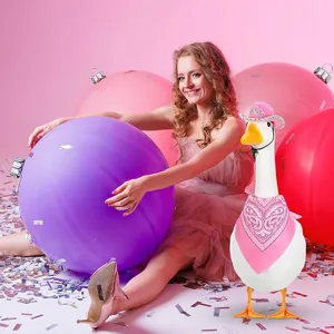 Cute pink goose costume set with hat and bandana for party decor and holiday dress up.