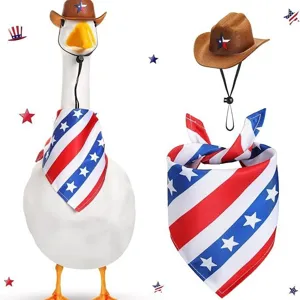 American Independence Day Porch Goose Costume Set Mexican Straw Hat Striped Scarf Polyester Holiday Pet Party