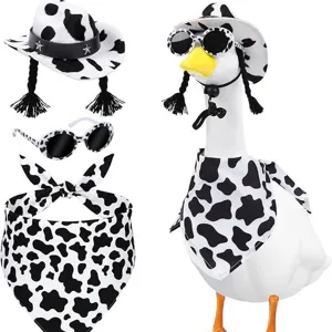 Porch Goose Cowboy Hat Scarf And Glasses Set Leopard Cow Print Novelty Costume Yard Lawn Statue Accessories