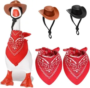 Set statuetta di anatra con cappelli da cowboy e bandana rossa per decorazione in miniatura