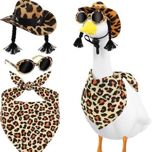 Leopard print cowboy hat sunglasses and bandana set for porch goose decoration costume