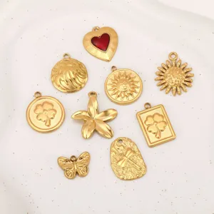Stainless steel gold plated DIY pendant charms set, sun heart clover butterfly jewelry