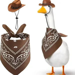Brown cowboy hat and bandana costume set for cute duck and goose pet party dress up.