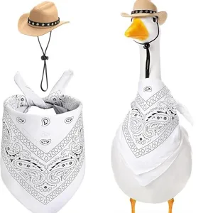 Cute western cowboy hat and paisley bandana set for pet and doll decoration, brown and white.