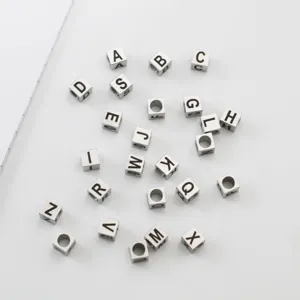 7mm stainless steel letter cube beads, alphabet charms for DIY handmade necklace making detail