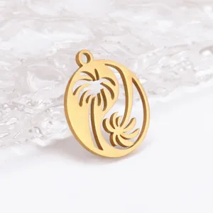 Gold plated stainless steel pendant featuring creative palm tree cutout design accessories.