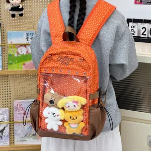 Zaino a pois in stile giapponese con tasca frontale trasparente borsa scolastica