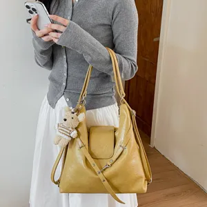 Elegante bolso mochila amarillo de cuero PU para mujer casual diario trabajo viaje oficina