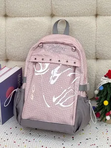 Zaino a pois stile giapponese per studenti leggero carino casual rosa borsa vista principale